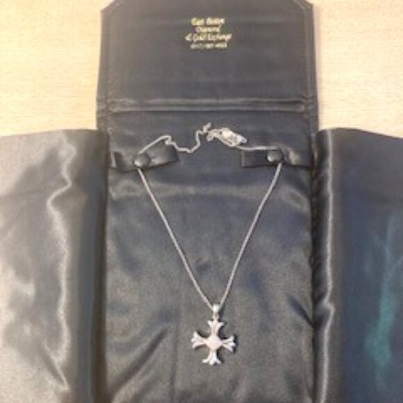 Sterling Silver and 14k yellow gold fancy cross with pave diamonds in center. - Picture 1 of 6